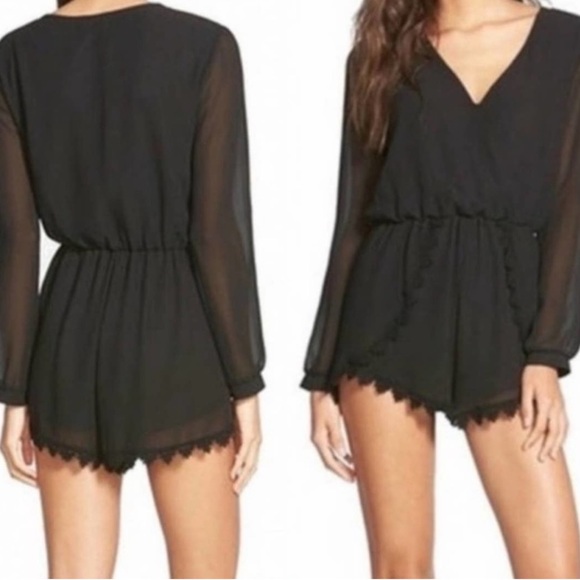 ASTR the label Black Lace Crochet Trim V-neck Long
Sleeve Romper Small - Picture 2 of 8